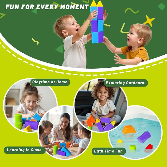 Pairez Toys Large Magnetic Building Blocks for Kids, 14pcs Magnet Toys | Toddlers Building Blocks in 7 Shapes & 7 Colors, 1.65in Large Magnetic Cubes, Preschool Learning Toy for Boys & Girls Ages 3+
