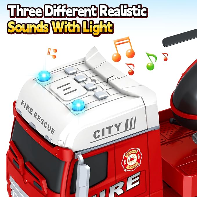 Kids Toys for 3 4 5 6 7 8 Years Old Boys, 25" Fire Truck Toy with Racing Car and Helicopter, Toddler Friction Powered Truck Vehicle Toy with Lights, Sounds for Boys Girls Christmas Birthday Gifts