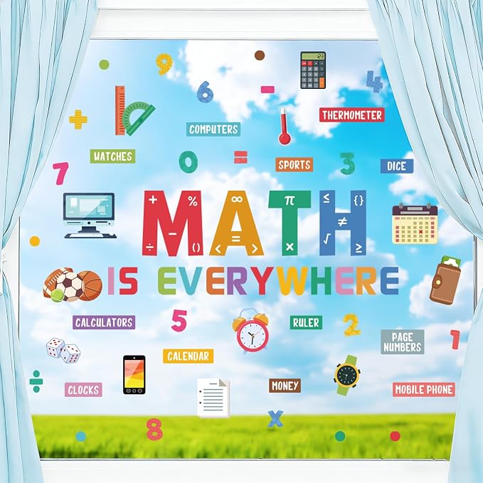 LHIUEM Math Learning Peel and Stick Wall Decals 33”X24” Educational Classroom Wall Stickers Colorful Math Symbols Wall Decals Removable Self Adhesive Renter Friendly Mural for Elementary Classroom