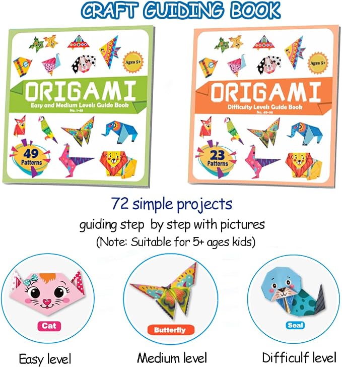 hapray Origami Kit for Kids 5-12, 152 Origami Paper Kit with Origami Book | DIY Art and Craft Projects with 72 Patterns, Video Tutorial & book, Beginners Origami Kit for Kids 5-8 8-12, Gifts Boy Girl