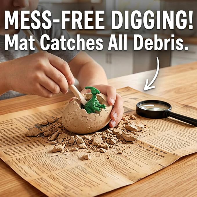 24 Dinosaur Eggs Dig Kit Toys for Kids, Excavation Kit with Magnifier | Easter Basket Stuffers, Science STEM Birthday Party Favors, Gifts for Boys Girls Age 3 4 5 6 7 8 9 10 + Years Old