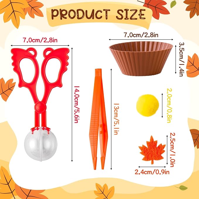 EZdhuawuse Fall Sensory Bin Fillers - 294P Fall Thanksgiving Fine Motor Toys Counting Sorting Set for Kids Autumn Counting Toy with Felt Maple Leaf Pom Poms Cup Clip for Preschool Education Activities