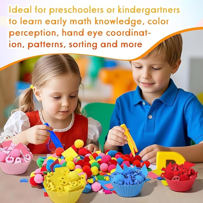 270 Pcs Numbers and Letters Sensory Bin Items Back to School Counting Sorting Sensory Bin Filler Fine Motor Numbers and Letters Geometric Figure Counts for Easter Spring Summer Sorting