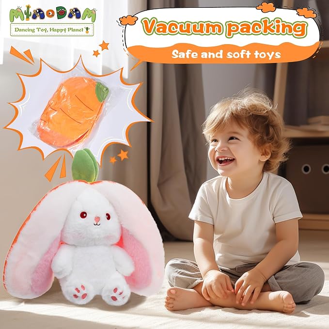 MIAODAM 13.7 inch Easter Bunny Stuffed Animal, Kawaii Squishy Cute Easter Bunny Plush Turn Into Rabbit Fruit Doll Carrot Strawberry Pillow, Plushies Funny Bunny Toy for Baby | Cute Funny Plushies Toy for Kids, Ideal Easter & All Holiday Gift for Boys &...