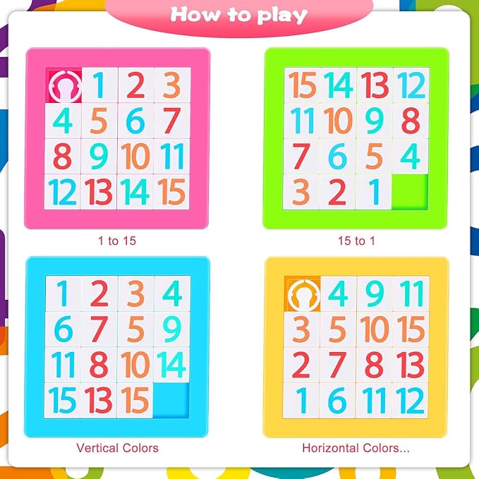 Sumind 24 Pieces Slide Puzzle for Kid 15 Number Puzzle Slide Game Logic Toy | Colorful Plastic IQ Blocks Toys, Logic Game, Brain Teaser Funny Game, Brain Training Puzzle for Boys Girls Kids Adults