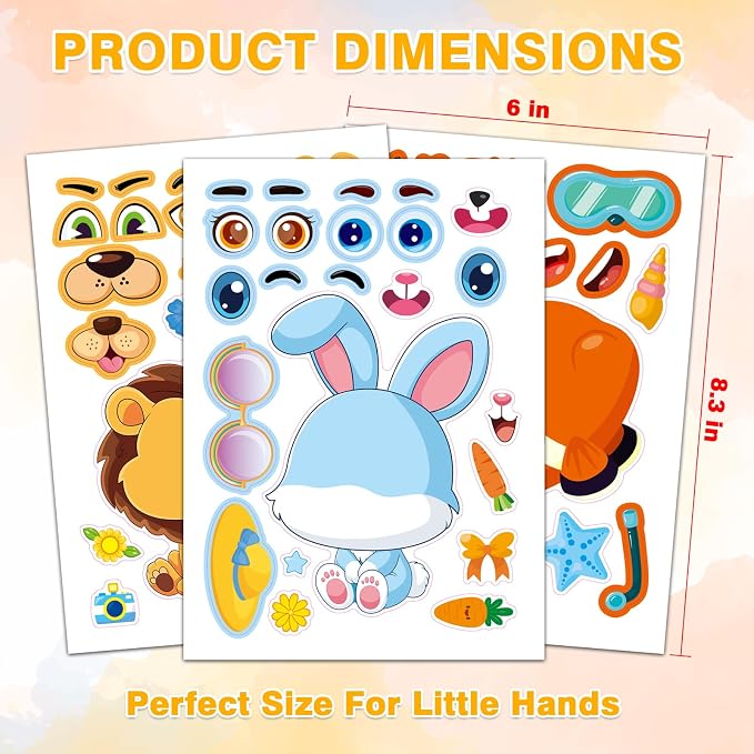 48 Animal Make-a-Face Sticker Sheets for Kids | 12 Designs, Mix 'n Match Crafts, Party Favors & Goodie Bag Stuffers