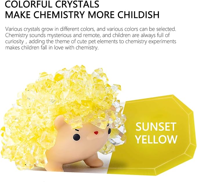 Crystal Growing Toys for Kids - Vibrant Colorful Crystal Hedgehog to Grow,Science Experiments Learning and Education for Kids STEM Gifts for Boys & Girls 8 Years + (Sunset Yellow)