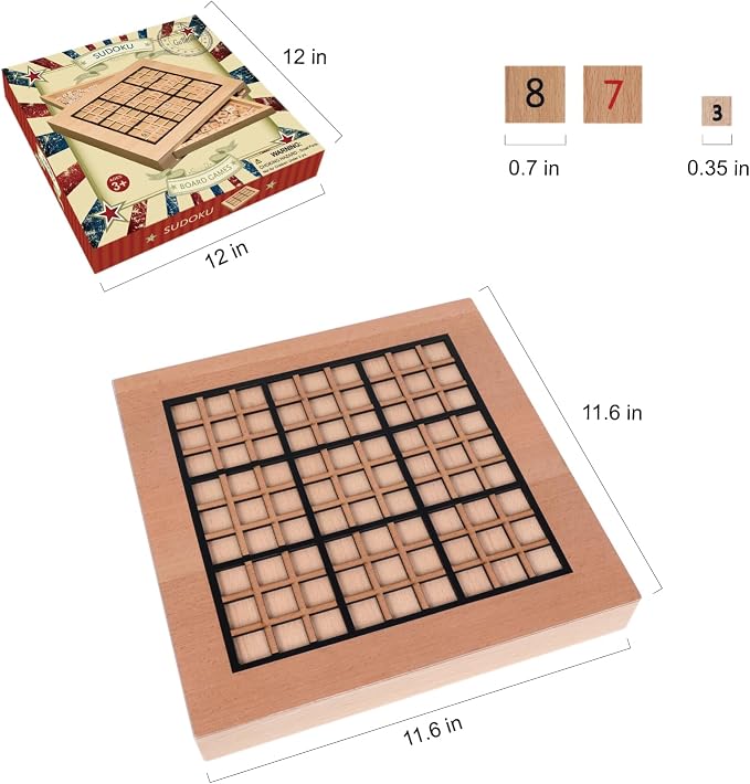 GOTHINK Wooden Sudoku Puzzle Set, Challenge Your Mind with 11.6 Inch Sudoku Board Game, Includes 90 Large Number & Thinking Tiles, 2 Drawers for Storage, for All Ages