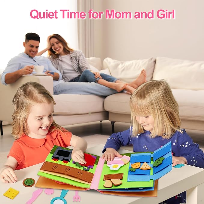 Montessori Felt Busy Book, Pretend Play Toddlers Book for Kids Age 2-4 | Montessori toys, Toddler travel toys, Kids travel essentials, Screen-free activities, Quiet play, Girls Christmas Gift