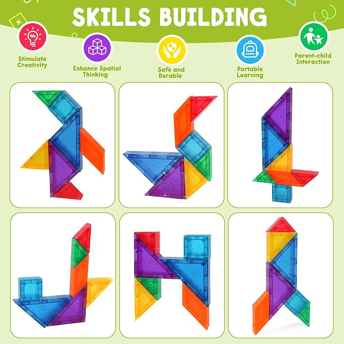 3D Magnetic Travel Tangram Puzzle, STEM Brain Teasers Toy for Kids&Adults | 400 Shape Challenges, Logic Skill Builder, Portable Book Design, Easy to Store, Educational Learning Gift