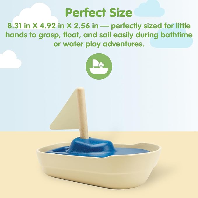 PlanToys® Sailboat Wooden Bath Toy, Eco-Friendly Floating Boat for Kids | wooden sailboat, floating bath toy, fine motor skill, imaginative play, water play, bathtub pool fun, birthday gift, kids tod