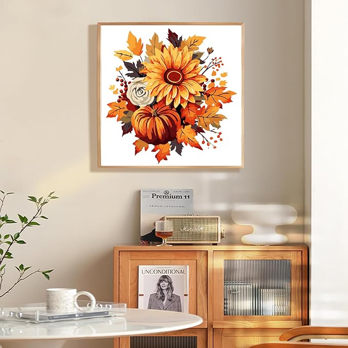 Fountor Fall Framed Paint by Numbers Kit for Adults Beginner 10x10 Inch | Acrylic Sunflower and Pumpkin Paint by Numbers Framed, For Adults & Kids Ages 8-12, DIY Stress Relief Home Wall Decor Gifts