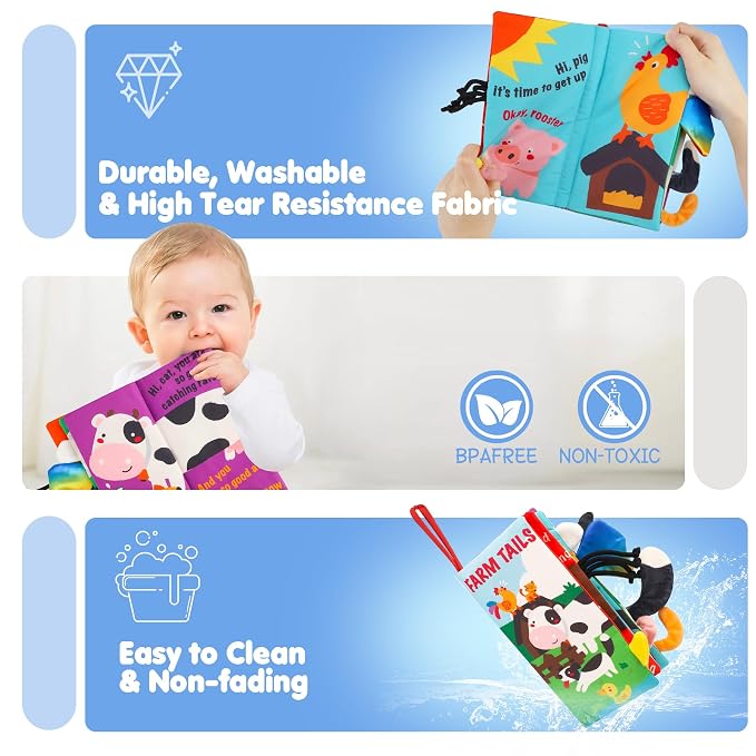beiens Baby Books Toys, Tummy Time Touch and Feel Sensory Toys for Infant | Crinkle Cloth Book Toy for Baby 0-3-6-12-18 Months, Early Development Stroller Soft Toy, Newborn Shower Gift for Boy Girl