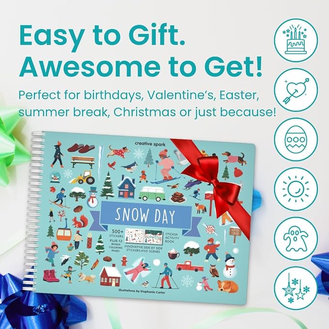 Cupkin Snow Day Coloring & Sticker Activity Book | 500+ Stickers | Spiral-bound kids craft format with 12 scenes, 12 art pages, side-by-side viewing, and an easy-peel design for ages 2–8