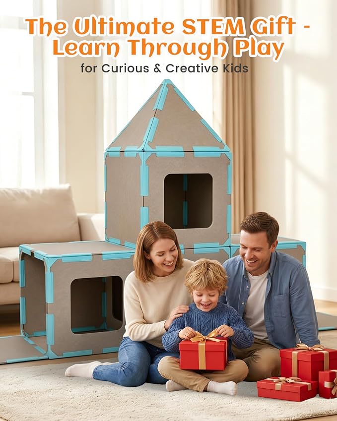 Magnetic Fort Building Kit, 20-Piece Giant Magnetic Tiles Fort for Kids STEM Creativity, Strong Magnets & Safe Magnetic Fort Building Panels for Building Castles, Boat & Tunnels, Ages 3+