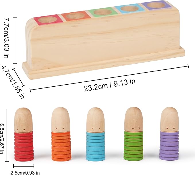 Wooden Pop Up Puppets|Wooden Cause and Effect Toys for Boys & Girls, Montessori Color Matching Toys,Special Festival Gift for Kids 2 3 4 (Rainbow)