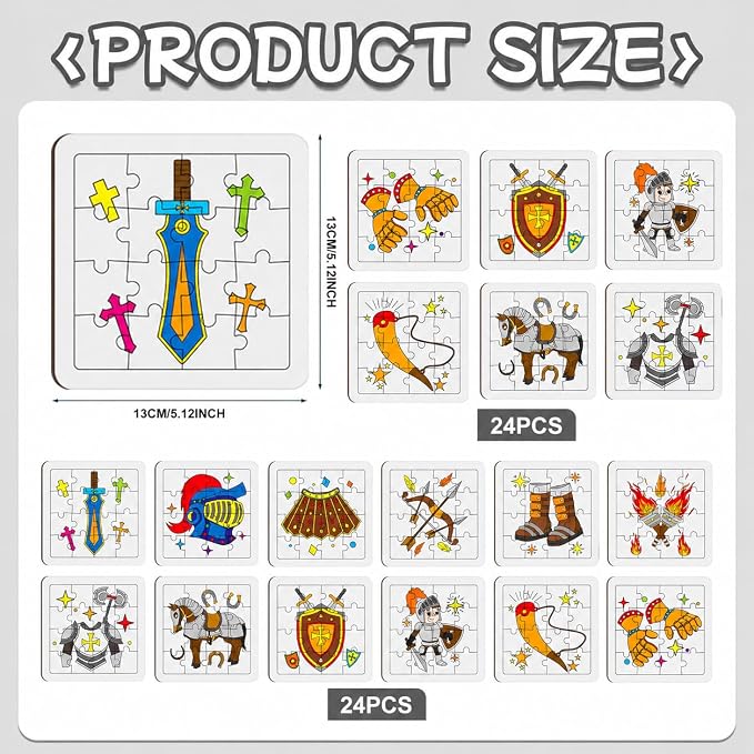 Cinrobiye 24 Pcs Armor of God Coloring Jigsaw Puzzles Bulk Medieval Knight Puzzle Crafts with Color Pens Religious Bible Gifts for VBS Sunday School Church Art Projects Christian Party Favor Supplies