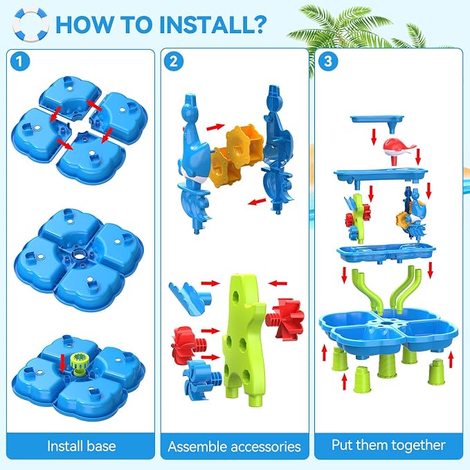 HeySplash Water Table for Toddlers 4-Tier with Toy Accessories | Kids Water and Sand Activity Sensory Playset, Sand Table Summer Splash Sensory Table for Outdoor Beach Backyard Garden, Blue