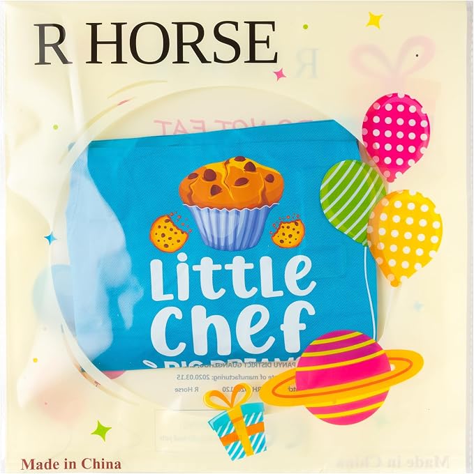 R HORSE Kid Apron and Chef Hat Set - 2Pcs Blue Little Chef Adjustable Children Kitchen Toddler Apron with Pockets for Kids, Funny Dress up Pretend Play Toy Birthday Gift for Cooking Baking Painting