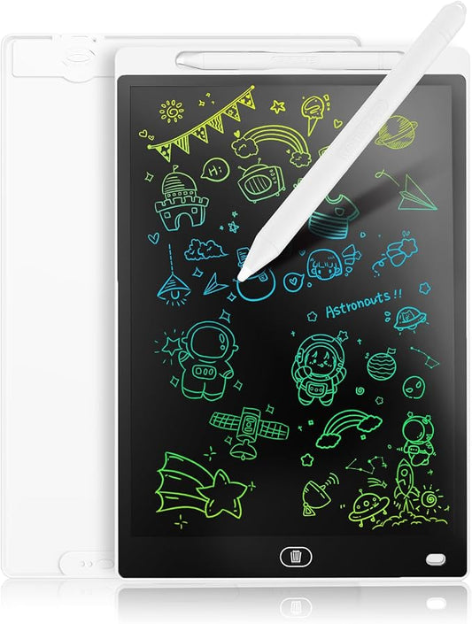 Genialba LCD Writing Board 12 Inches, Colourful Electronic Tablet, Portable Erasable Drawing Board, Graphic Tablet for Children's Games 3 4 5 6 7 Year Old Kid Boys Girls (White)