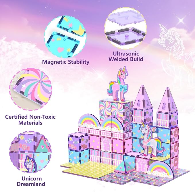 GobiDex Magnetic Building Blocks Unicorn Toys for Girls Age 4-6 | Princess Magnetic Tiles Building Toys for Kids Ages 4-8, STEM Magnet Toddler Set, Creative Birthday Gift for 3+ Year Old Girl