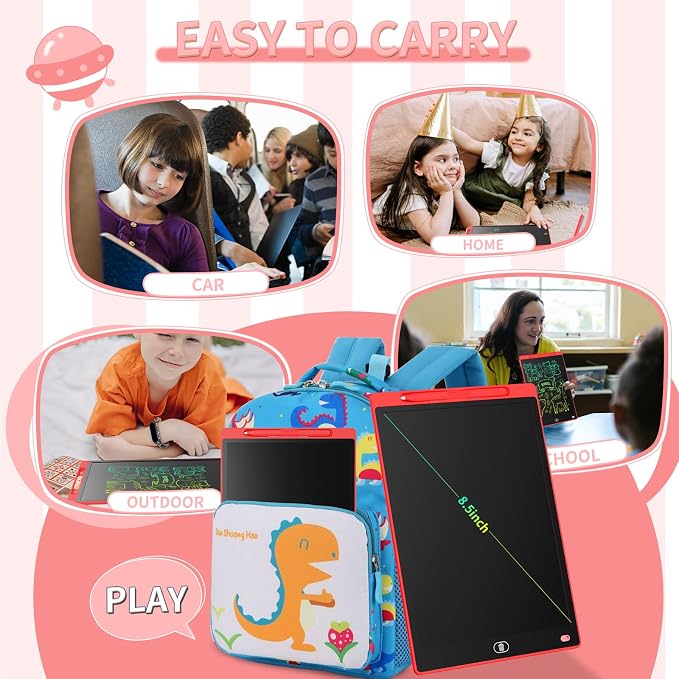 Genialba LCD Writing Board 8.5 Inches, Colourful Electronic Tablet, Portable Erasable Drawing Board, Graphic Tablet for Children's Games 3 4 5 6 7 Year Old Kid Boys Girls (Red)