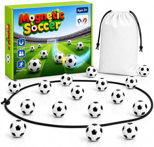 Soccer Magnetic Game with String, 20 Football-Shaped Stones, Strategy Puzzle Board Game for Kids and Adults, 2 Player Tabletop Game for Family Game Night, Travel, Camping, Parties