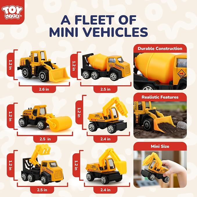 TOY Life 28 PCS Construction Toys for boy Age 3-5, Small Construction Vehicles, Sandbox Toy for Boys, Small Construction Car Truck Excavator Party Favors Gifts for Boys