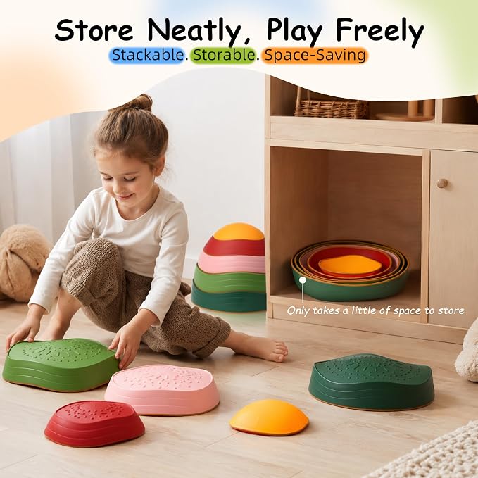 Balance stepping stones for kids, non-slip toddlers sensory toys outdoor or indoor play, promoting motor skills and confidence,Coordination Toys for children age 3 4 5 6 7+（forest）