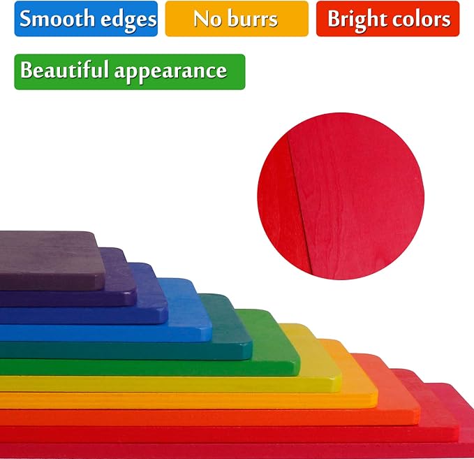Dinhon 11 PCS Wooden Rainbow Board Oversized Stacking Game Jigsaw Puzzle Building Blocks Children's Baby Toddler Toys 3 Years Old Boys and Girls Toy Gifts