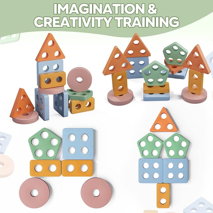Montessori Toys for 1 2 Year Old Boy Girl, Toddler Toys Wooden Shape Sorter | Birthday Gifts for Age 12-18 Month, Baby Sorting Stacking Toys Color Stack Blocks Puzzles, Preschool Kids Learning Toys Game