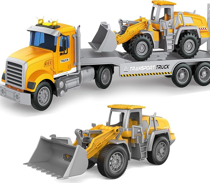 DOWELLIN Transport Truck Toys for Kids, Includes Semi Carrier Car and Bulldozer Trucks, Cars Toy Vehicle Birthday Gift for 3+ Years Old Boys Girls Child