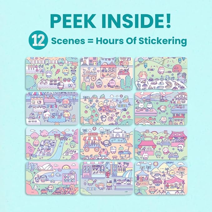 Cupkin Cute Foods Around The World Coloring & Sticker Book | 500+ Stickers | Spiral-bound kids craft format with 12 scenes, 12 art pages, side-by-side viewing, and an easy-peel design for ages 2–8