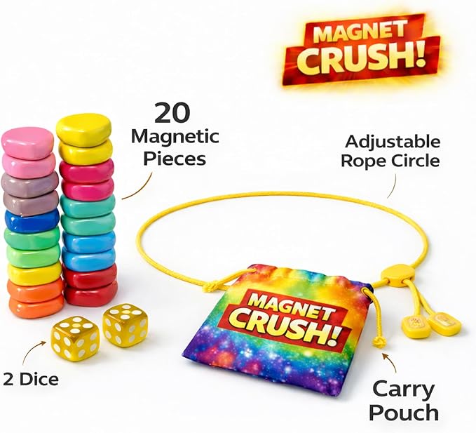 Magnet Crush Magnetic Strategy Board Game (Rainbow) for Kids & Adults, Fun Tabletop Magnet Placement Game, STEM Educational Toy, Family Party Game, Travel Game, Puzzle Brain Teaser, Gift for Ages 9+