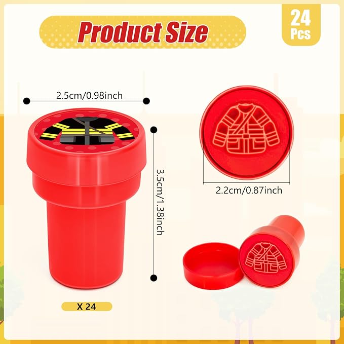 Cinrobiye 24 Pcs Fire Truck Stampers Party Favor Set, Cute Firefighter Truck Stamps for Kids Birthday Party, Classroom Rewards, Carnival Prizes, Goody Bag Fillers, Fire Safety Party Supplies