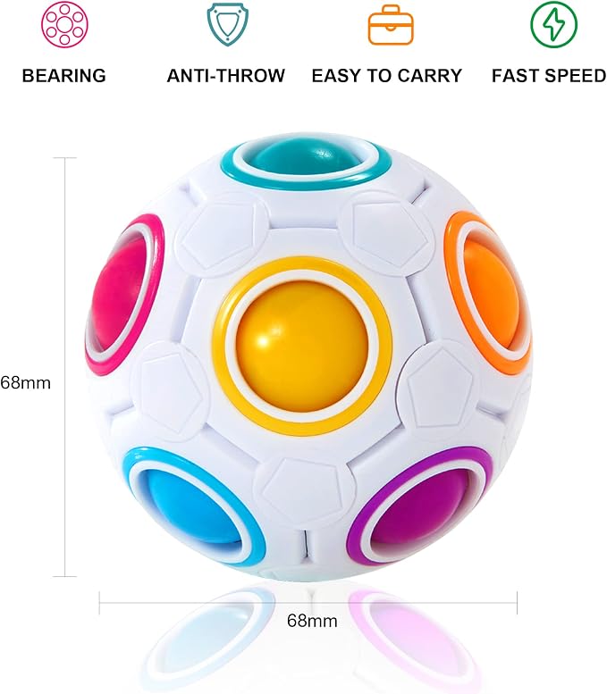 Magic Rainbow Puzzle Ball, Fidget Ball Puzzle Brain Teaser Fidget Toy for Boys & Girls- Birthday Party Easter Valentines Christmas Stocking Stuffers for Kids Teen & Adults(White)