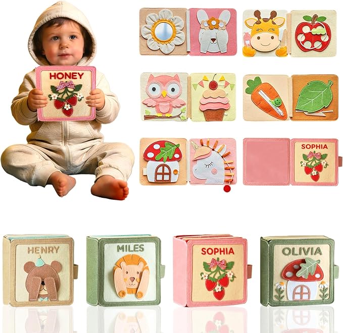 UIDMEN Personalized Montessori Felt Busy Book, Toddlers Quiet Book with Name, Preschool Early Learning Educational Book for Kids Age 2 3 4 5 6 Years, Kids Gifts for Birthday, Christmas, Thanksgiving