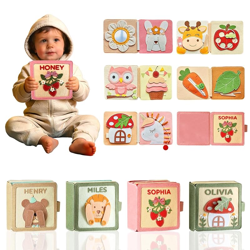 Personalized Montessori Felt Busy Book, Toddlers Quiet Book with Name, Preschool Early Learning Educational Book for Kids Age 2 3 4 5 6 Years, Kids Gifts for Birthday, Christmas, Thanksgiving