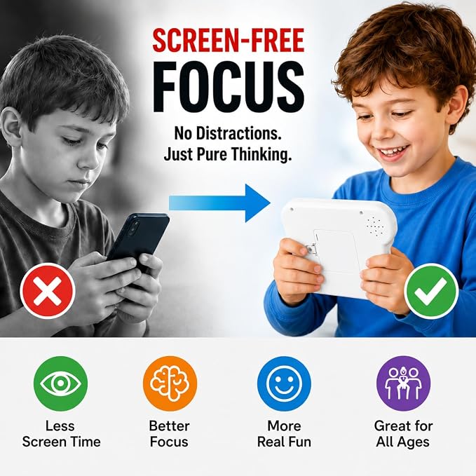 Rechargeable Electronic Brain Game with 300 Original Challenges,Hand held Puzzle Games for Kids Adult Teen Seniors-Road Trip Activities&car&Airplane&Travel Offline Games for Kids 8-12