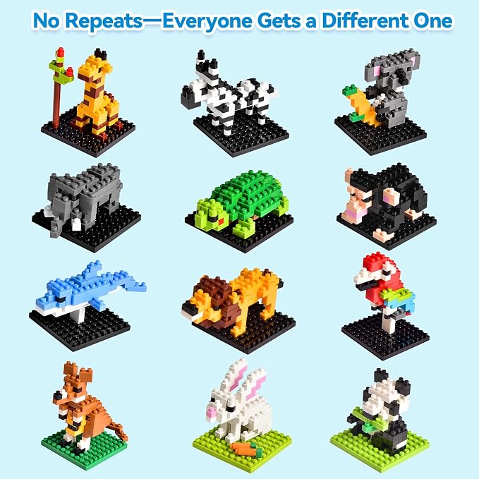 FUN LITTLE TOYS 12 Pack Mini Animal Building Blocks Party Favors for Kids | No Duplicates Individually Boxed Zoo Sets Party Favors for Kids 6-12 Classroom Prizes Goodie Bag Stuffers Easter Egg Fillers