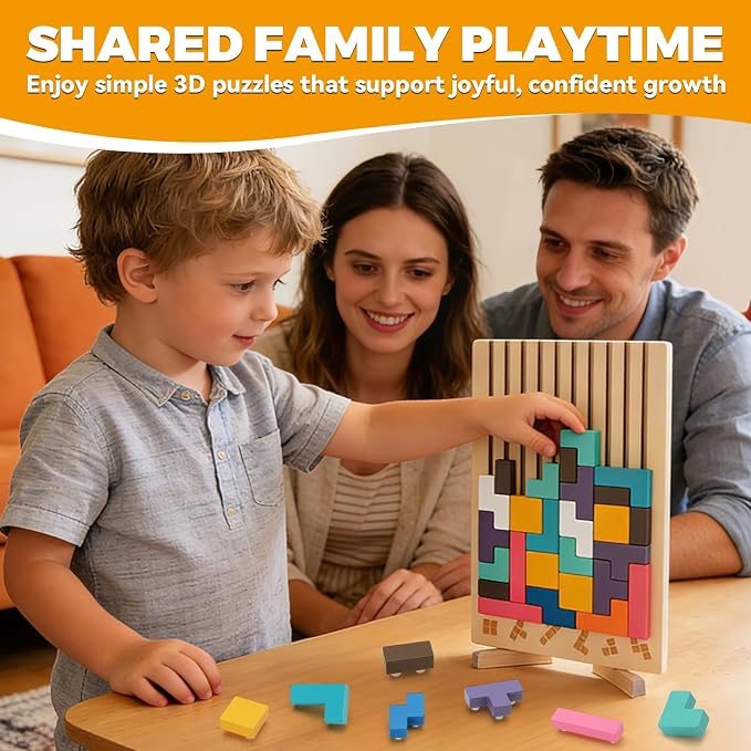 Montessori Wooden Puzzle Toy for Toddlers, 3D Wooden Russian Block Stacking Board, Brain Teaser Montessori Toys for 3-6 Year Old Boys & Girls, Educational Wooden Toys for Preschool Learning