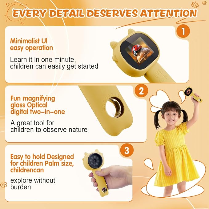 Microscope for Kids - 2.4" Screen Mini Pocket Handheld Microscope with for Toddlers-STEM Educational Science Kit Toys for Christmas Birthday Gifts Toys for Boys Girls Aged 3-12 (Yellow)