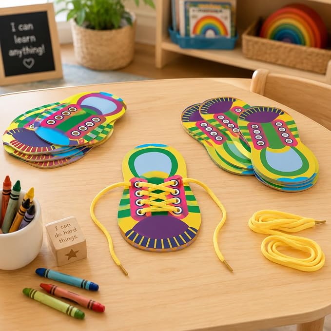 10 Sets Educational Kids Shoelace Tying Practice Toy Set | Interactive Lacing Board Set Builds Dexterity And Independence Teaching Tool of Essential Daily Living Skills