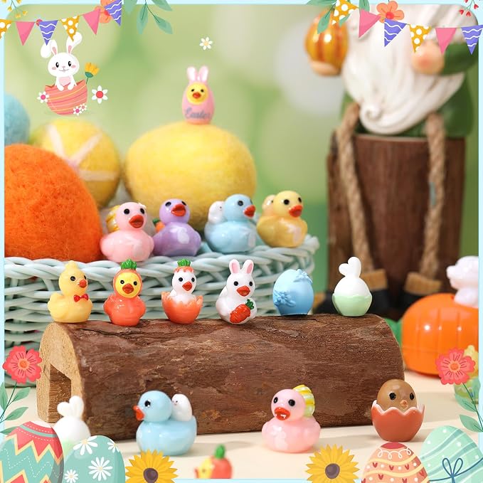 80 Pack Easter Ducks Toy Figures, Novelty Rabbit Dress up Duck | Tiny Ducks to Hide, Easter Bunny Party Favor Gift Decoration (16 Styles)