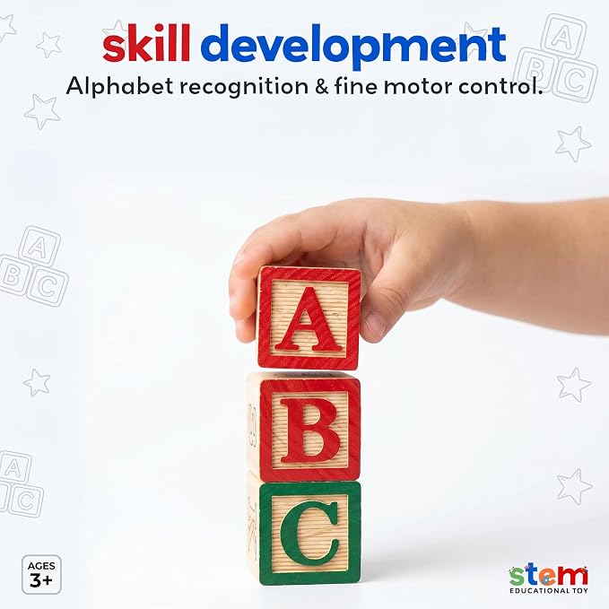 Skoolzy 30 Pc Baby Blocks, Wooden ABC Blocks, Alphabet Learning, 2-5 | Small Wooden ABC Blocks for Toddlers 2-5 - Alphabet Learning & Building Toys, Educational