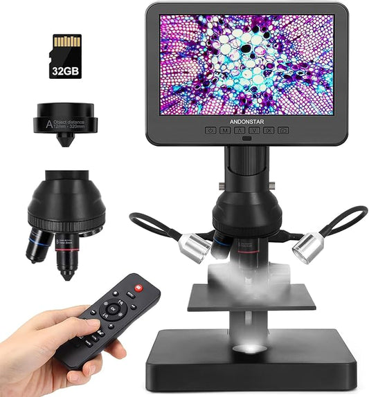 Andonstar AD246S-P HDMI Digital Microscope with 7'' Screen, 4000x 3 Lens | 2160P UHD Video Record, Coin Microscope for Error Coins, Biological Microscope Kit for Adults and Kids, Prepred Slides