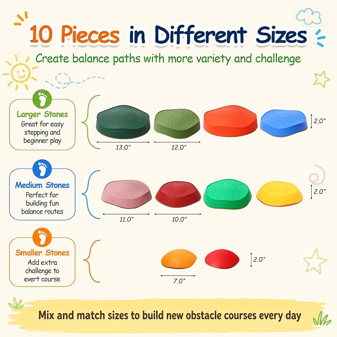 Balance stepping stones for kids 10pc, non-slip toddlers sensory toys outdoor or indoor play, promoting motor skills and confidence, Coordination Toys for children age 3 4 5 6 7+(forest)