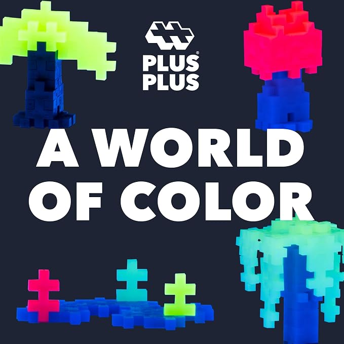PLUS PLUS Glow in the Dark Mix Tube - Mini Interlocking Building Blocks Set | Roadtrip Essentials for Kids, Sensory Bin Fillers, Math Manipulatives, Classroom Must Haves, Kids Airplane Activities