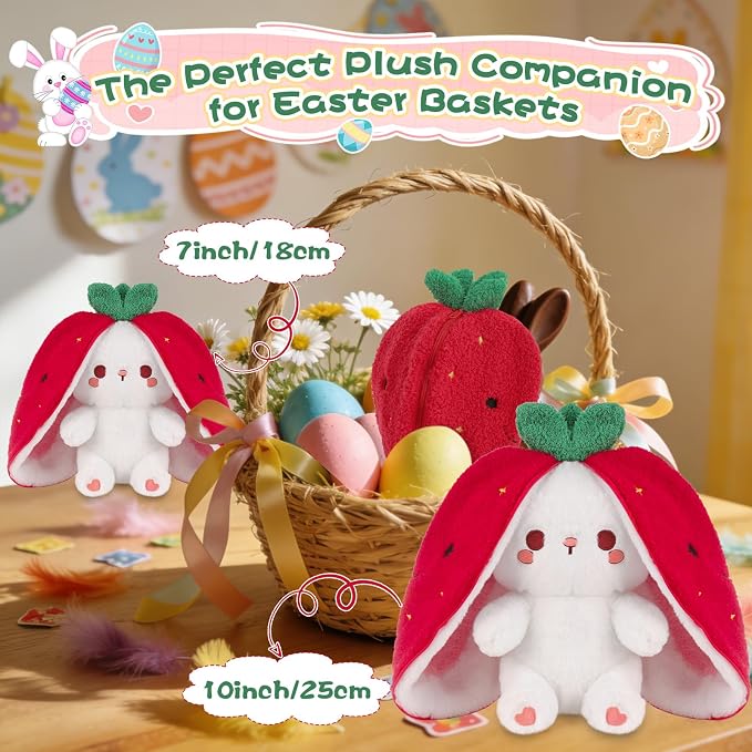 MIAODAM Strawberry Bunny Stuffed Animal, Cute Soft Bunny Plush Toy for Kids | Perfect Birthday Present & Nursery Decor, Ideal Easter & Christmas Gift (7 Inch)