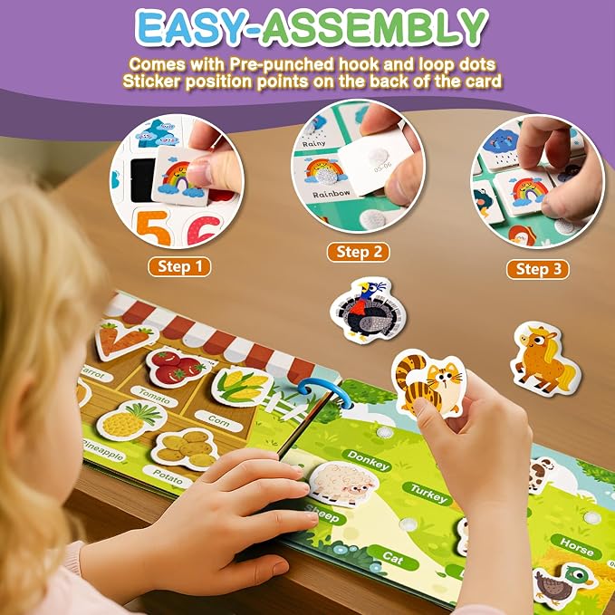 3 Pack Busy Books for Toddlers, Montessori Quiet Book, Preschool Learning Activities Educational Workbook, Sorting Matching Sticker Fixing, Gifts for Kids Age 3+ (Farm, Vehicle, Weather)